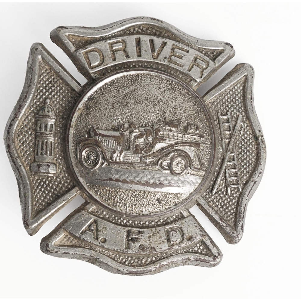 Antique 1920s Asheville NC Fire Department Driver Badge AFD C.G. Braxmar Co NY
